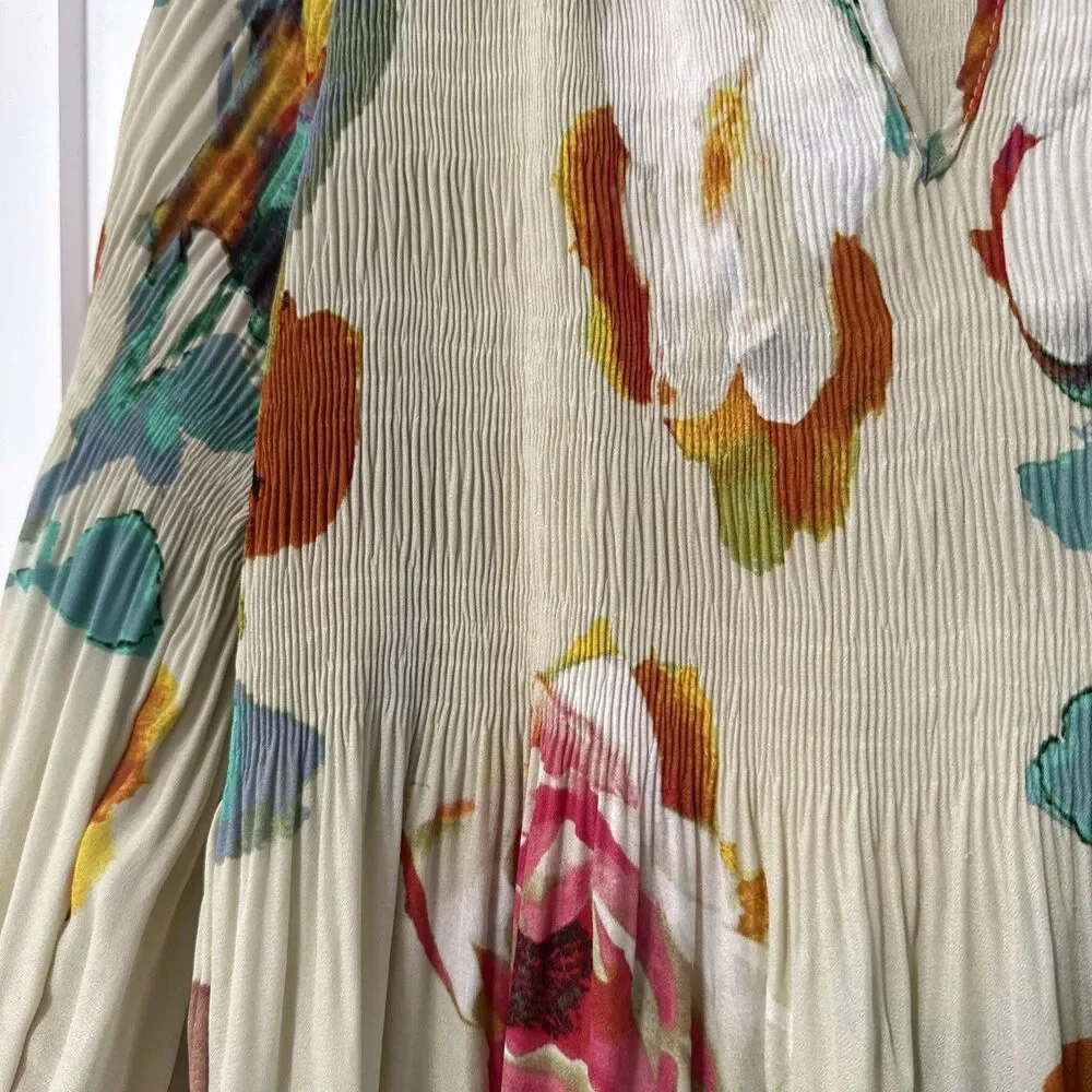 SPENSE Muted Floral Blouse - Blue Teal Pink - 3/4 Sleeves Ladies Med